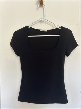 Timing Black Square Neck Short Sleeve Tee